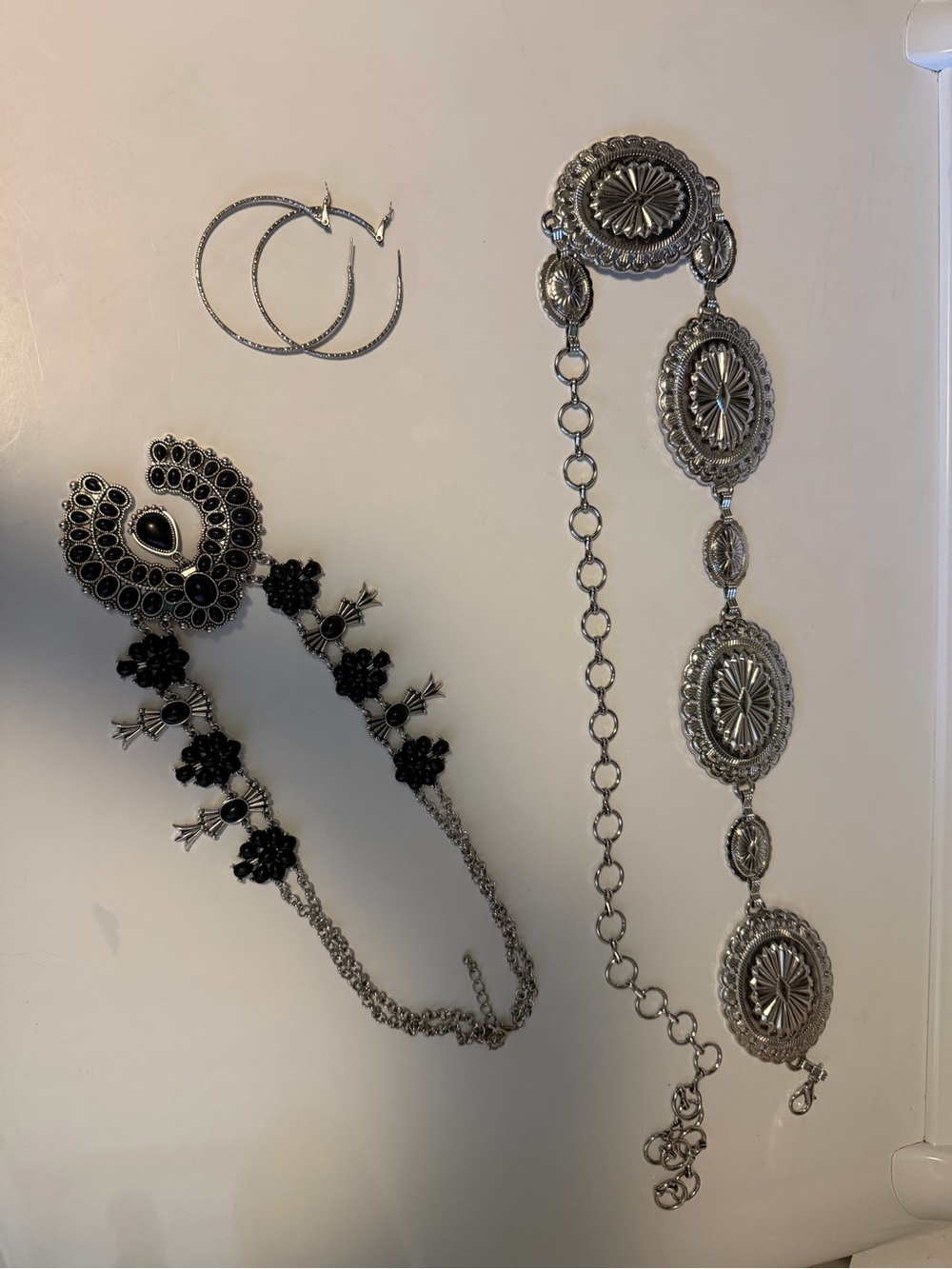 Silver and Black Western-Style Drop Earrings by